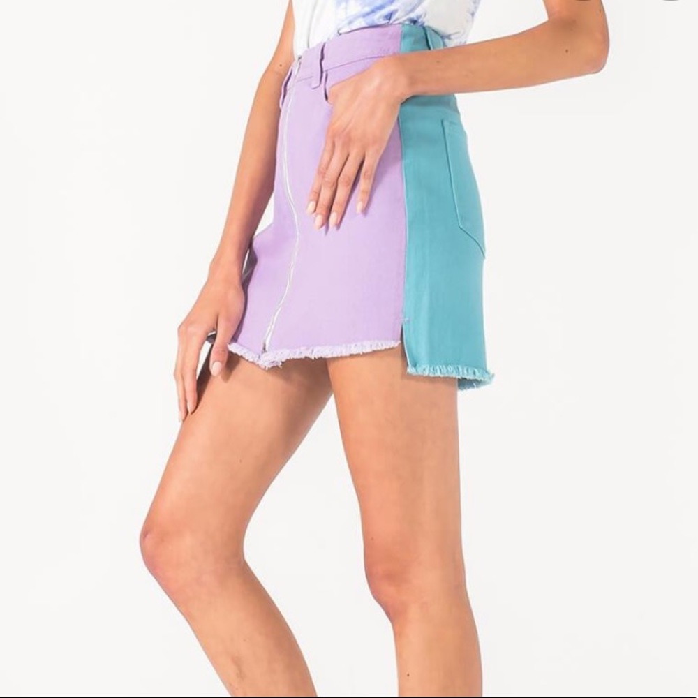 NWT KanCan Purple and Blue Colorblock Mini Skirt